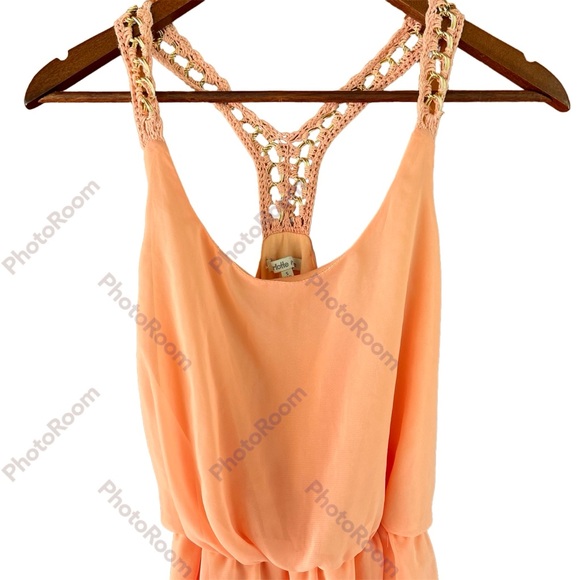 Charlotte Russe, Peach Asymmetrical Dress Sz Small, Racerback Straps - Picture 2 of 7